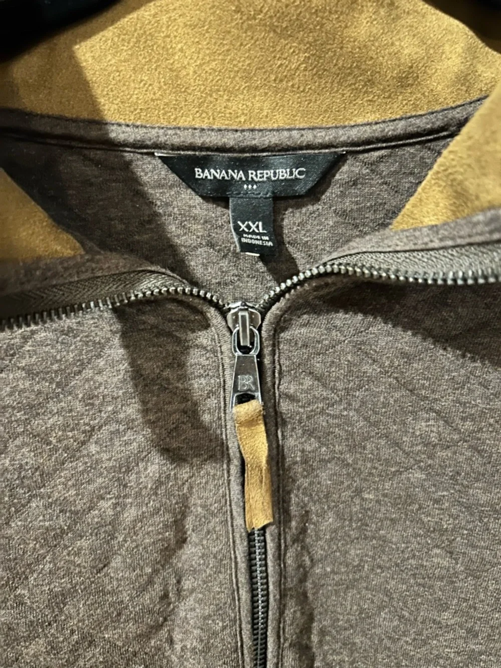 Banana Republic Quilted Half-Zip Sweater in Brown with Tan Trim
